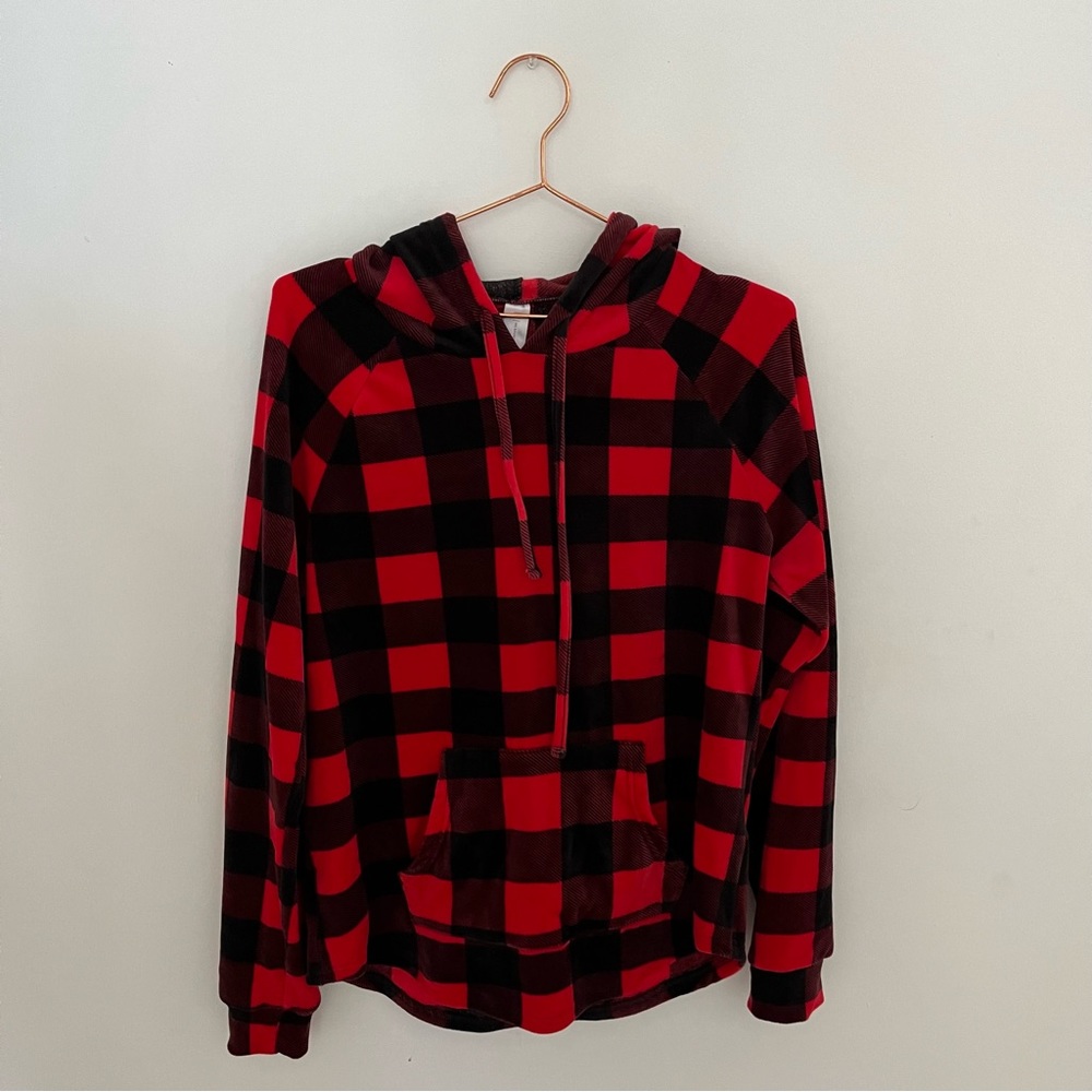 Lounge plaid long sleeve hoodie